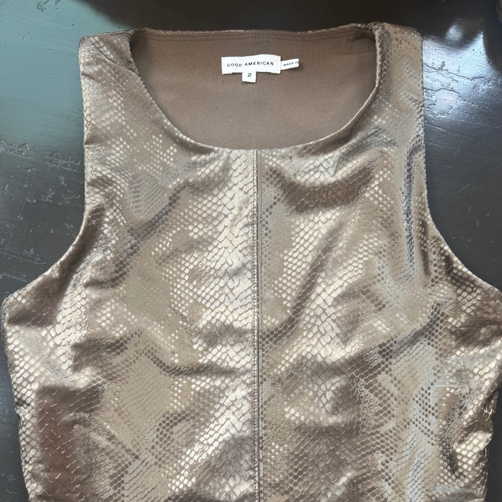 good American body suit faux leather brown snake print size 2